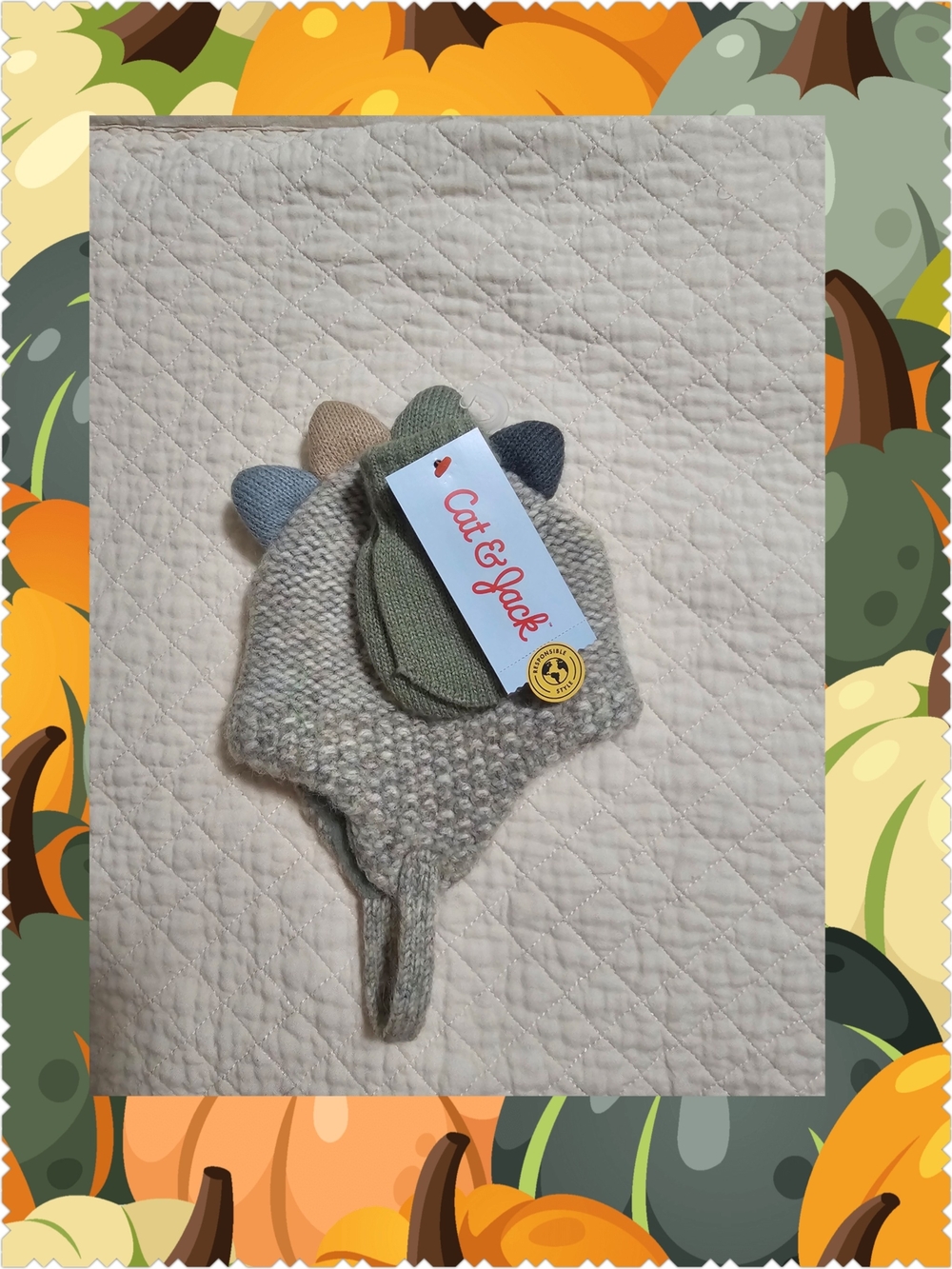 Cat & Jack Neutral Multi-Tone Knit Baby Hat with Ear Details